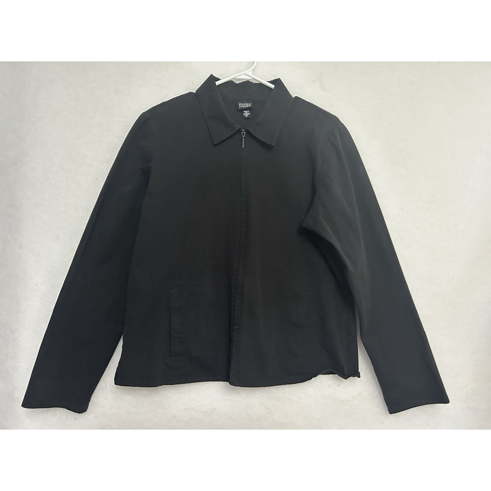 Eileen Fisher Medium Canvas Front Zip Classic Structured Chic Polished Jacket